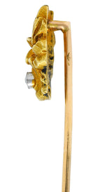 Art Nouveau Diamond 18 Karat Gold Laurel Comedy Mask StickpinStick Pin - Wilson's Estate Jewelry