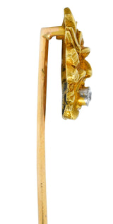 Art Nouveau Diamond 18 Karat Gold Laurel Comedy Mask StickpinStick Pin - Wilson's Estate Jewelry
