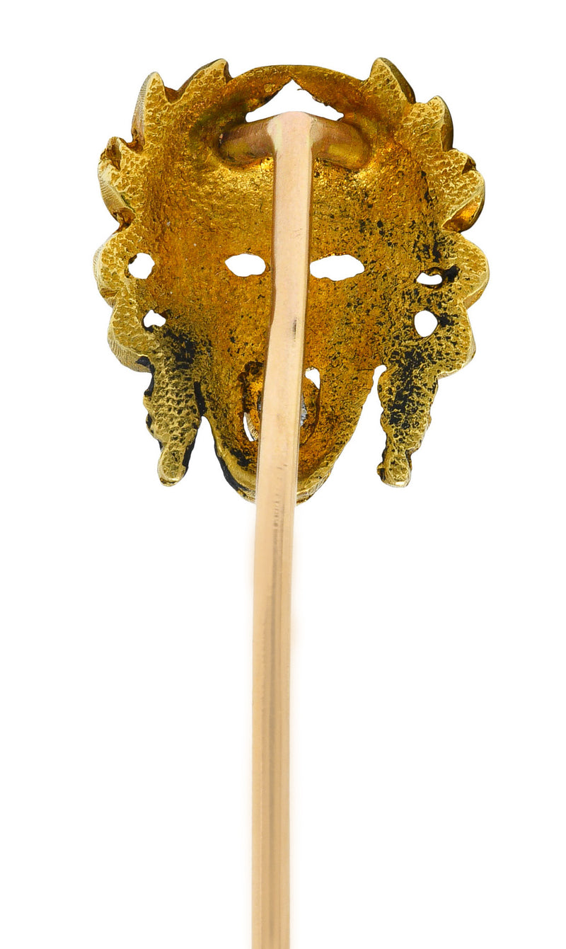 Art Nouveau Diamond 18 Karat Gold Laurel Comedy Mask StickpinStick Pin - Wilson's Estate Jewelry