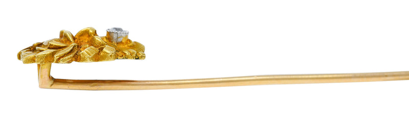 Art Nouveau Diamond 18 Karat Gold Laurel Comedy Mask StickpinStick Pin - Wilson's Estate Jewelry