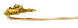 French Art Nouveau Pearl 18 Karat Gold Sea Serpent StickpinStick Pin - Wilson's Estate Jewelry