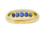 Victorian Antique Sapphire 14 Karat Yellow Gold Five Stone Foliate Band Ring