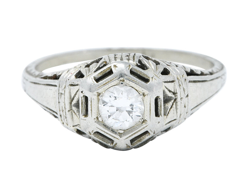 Edwardian 0.25 CTW Diamond 18 Karat White Gold Bombe Engagement RingRing - Wilson's Estate Jewelry