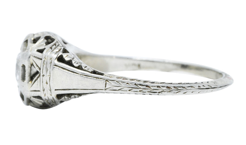 Edwardian 0.25 CTW Diamond 18 Karat White Gold Bombe Engagement RingRing - Wilson's Estate Jewelry