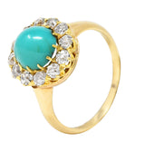 Victorian Old European Cut Diamond Turquoise 14 Karat Yellow Gold Antique Cluster Ring Wilson's Estate Jewelry