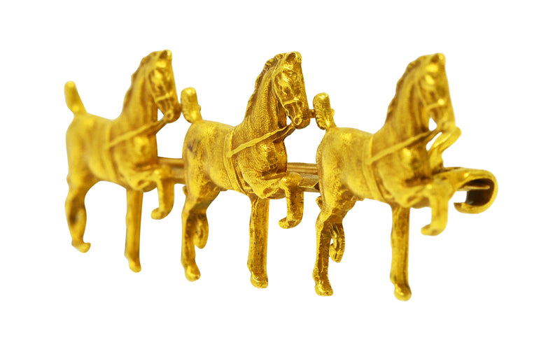 Sloan & Co. Edwardian 14 Karat Yellow Gold Horse Antique Brooch Wilson's Estate Jewelry