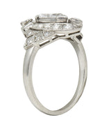 Mid-Century 1.26 CTW Diamond Platinum Swirling Marquise Vintage Dinner Ring