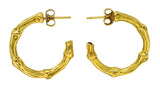 Tiffany & Co. 18 Karat Yellow Gold Bamboo J Hoop Vintage Earrings Wilson's Estate Jewelry