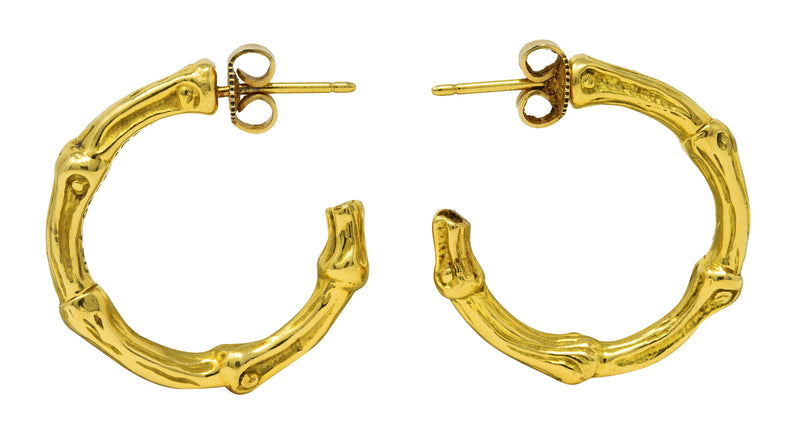 Tiffany & Co. 18 Karat Yellow Gold Bamboo J Hoop Vintage Earrings Wilson's Estate Jewelry