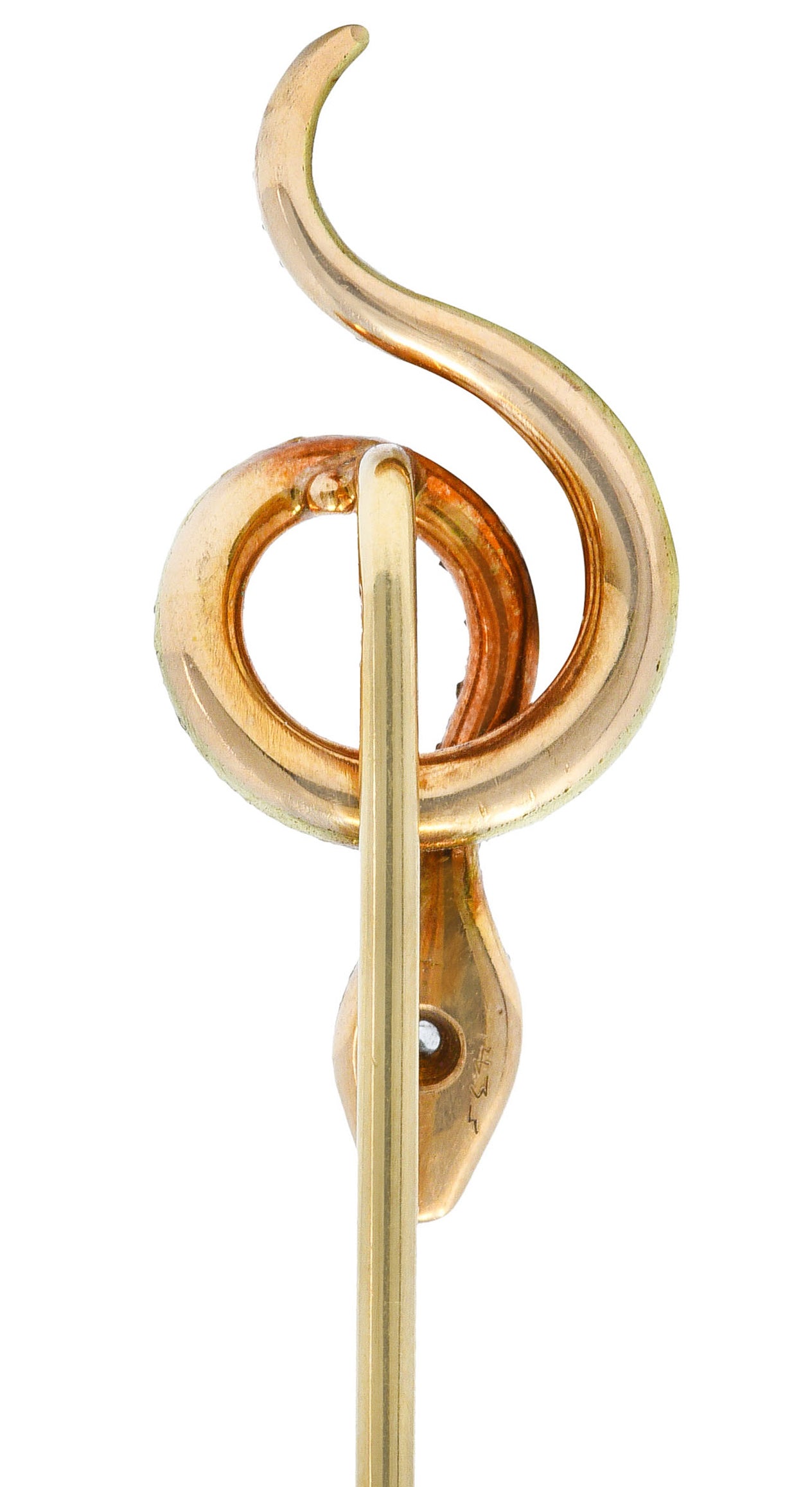 Art Nouveau Diamond Demantoid Garnet 18 Karat Gold Snake StickpinStick Pin - Wilson's Estate Jewelry