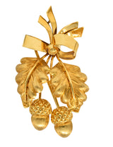 Tiffany & Co. 1960's 18 Karat Yellow Gold Acorn Bow Vintage Pendant Brooch Wilson's Estate Jewelry