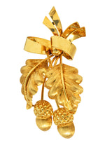 Tiffany & Co. 1960's 18 Karat Yellow Gold Acorn Bow Vintage Pendant Brooch Wilson's Estate Jewelry
