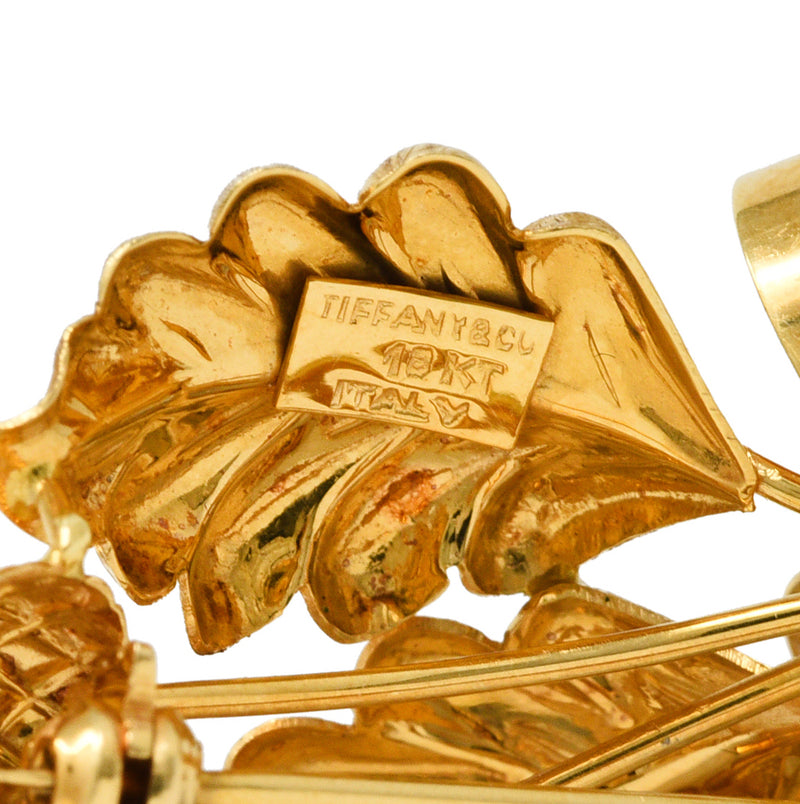Tiffany & Co. 1960's 18 Karat Yellow Gold Acorn Bow Vintage Pendant Brooch Wilson's Estate Jewelry