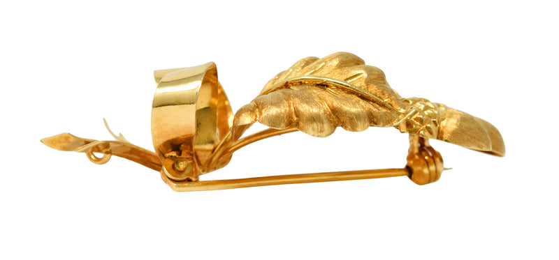 Tiffany & Co. 1960's 18 Karat Yellow Gold Acorn Bow Vintage Pendant Brooch Wilson's Estate Jewelry