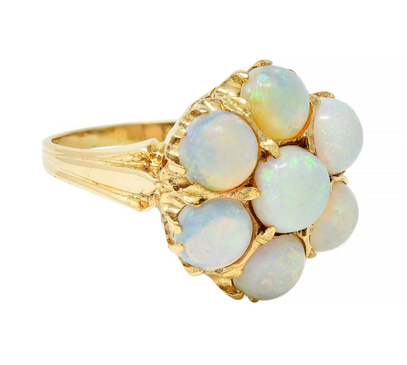 Mid-Century Opal Cabochon 14 Karat Yellow Gold Vintage Floral Cluster Ring