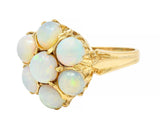 Mid-Century Opal Cabochon 14 Karat Yellow Gold Vintage Floral Cluster Ring