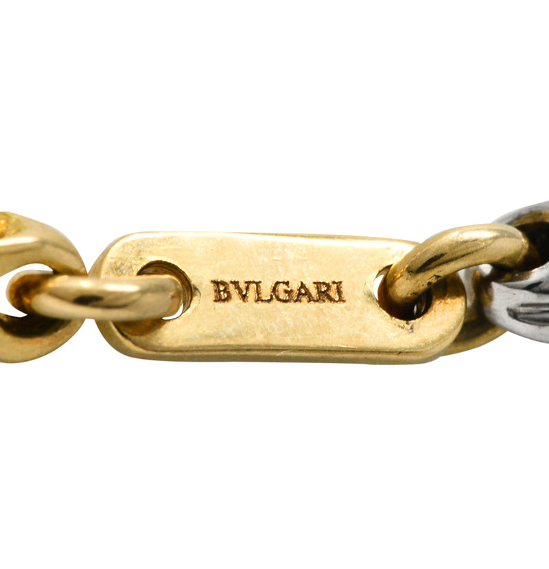 Bulgari 1990's 18 Karat Two-Tone Gold Unisex Passo Doppio Chevron Chain Vintage Necklace Wilson's Estate Jewelry
