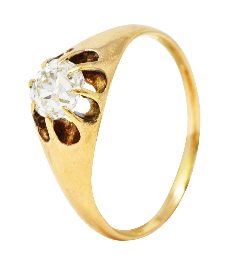 Victorian Old European Cut 0.78 CTW Diamond 14 Karat Yellow Gold Belcher Set Solitaire Antique Engagement Ring Wilson's Estate Jewelry