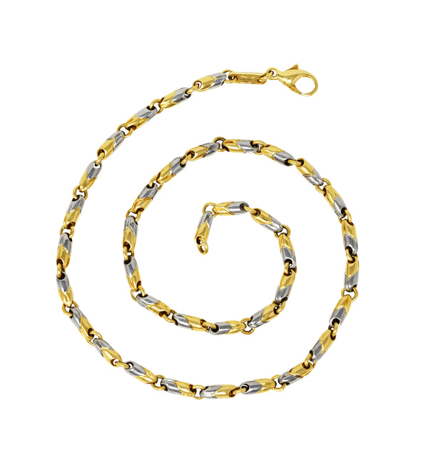 Bulgari 1990's 18 Karat Two-Tone Gold Unisex Passo Doppio Chevron Chain Vintage Necklace Wilson's Estate Jewelry