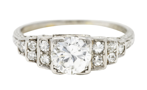 Mid-Century Transitional Cut 1.08 CTW Diamond Platinum Stepped Heart Vintage Engagement Ring Wilson's Estate Jewelry