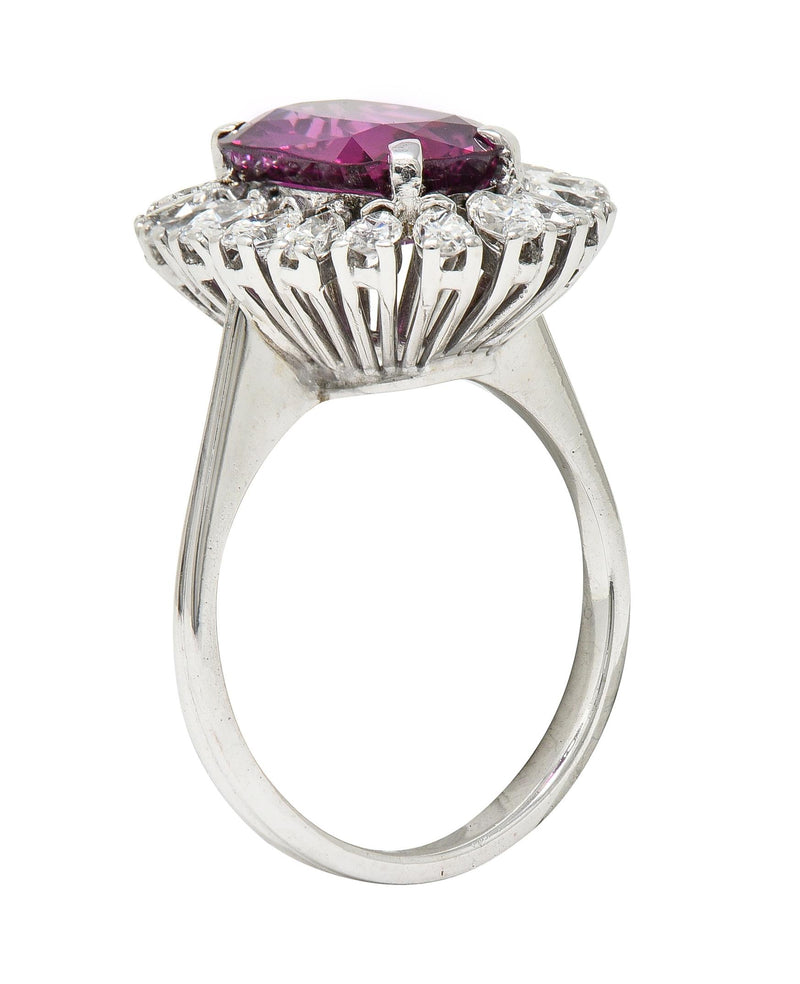 Mid-Century 5.14 CTW Ruby Diamond 18 Karat White Gold Vintage Halo Ring GIA