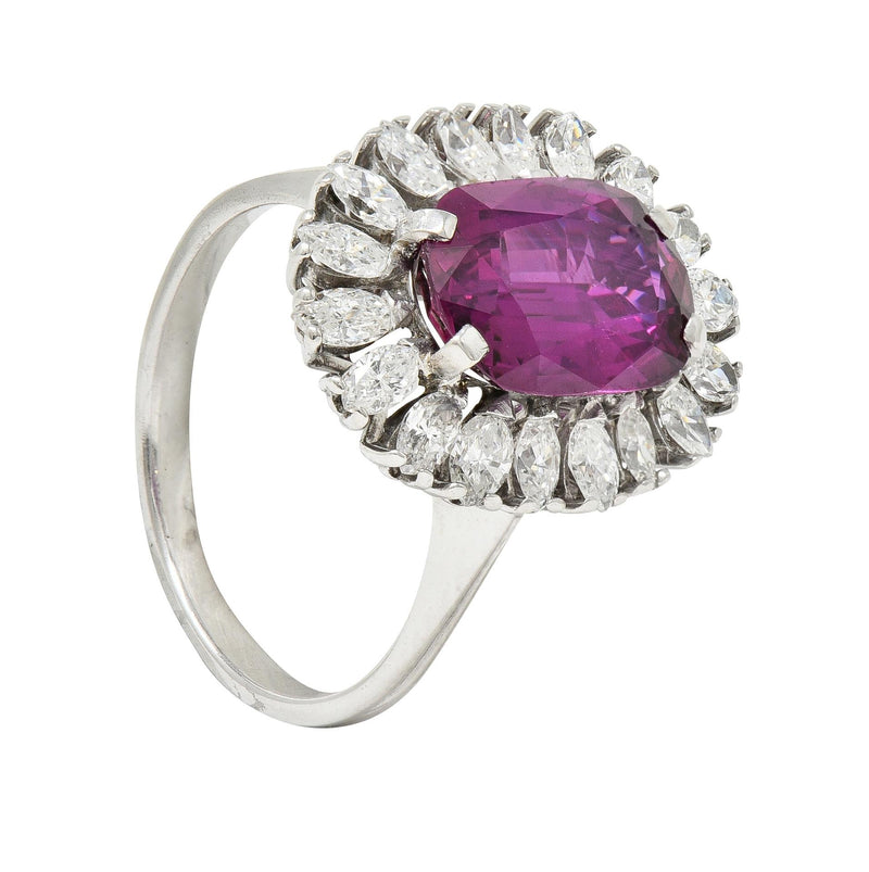 Mid-Century 5.14 CTW Ruby Diamond 18 Karat White Gold Vintage Halo Ring GIA
