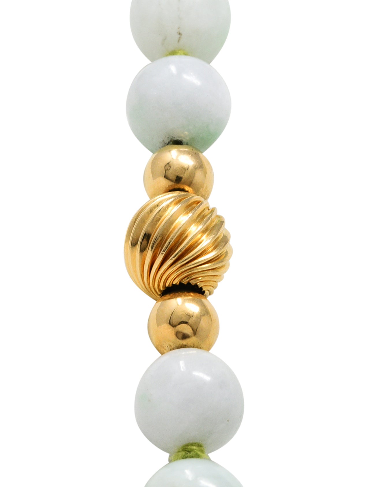 1960's Natural Jadeite Jade 14 Karat Yellow Gold Beaded Strand Carved Vintage Pendant Necklace GIA Wilson's Estate Jewelry