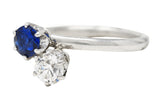 Tiffany & Co. Edwardian 0.79 CTW Sapphire Diamond Platinum Toi Et Moi Antique Bypass Ring Wilson's Estate Jewelry