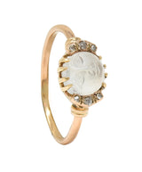 Victorian Moonstone Diamond 14 Karat Yellow Gold Man In The Moon Antique Ring