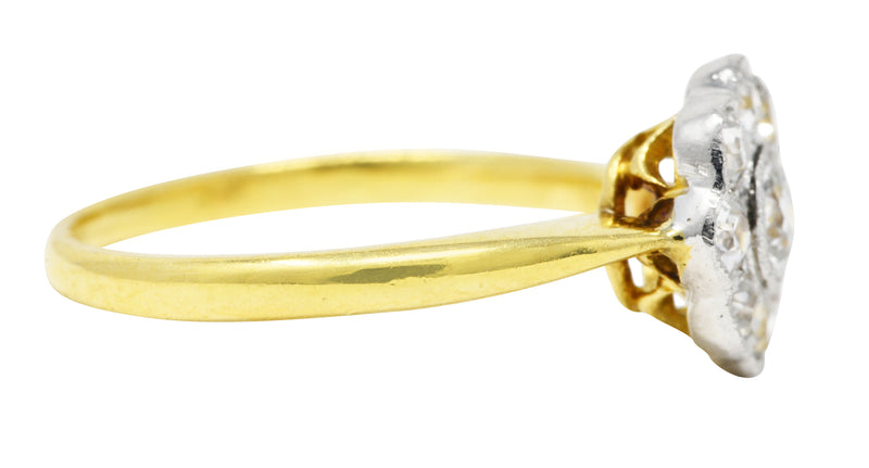 Edwardian Old European Cut 0.45 CTW Diamond Platinum-Topped 18 Karat Yellow Gold Antique Cluster Engagement Ring Wilson's Estate Jewelry