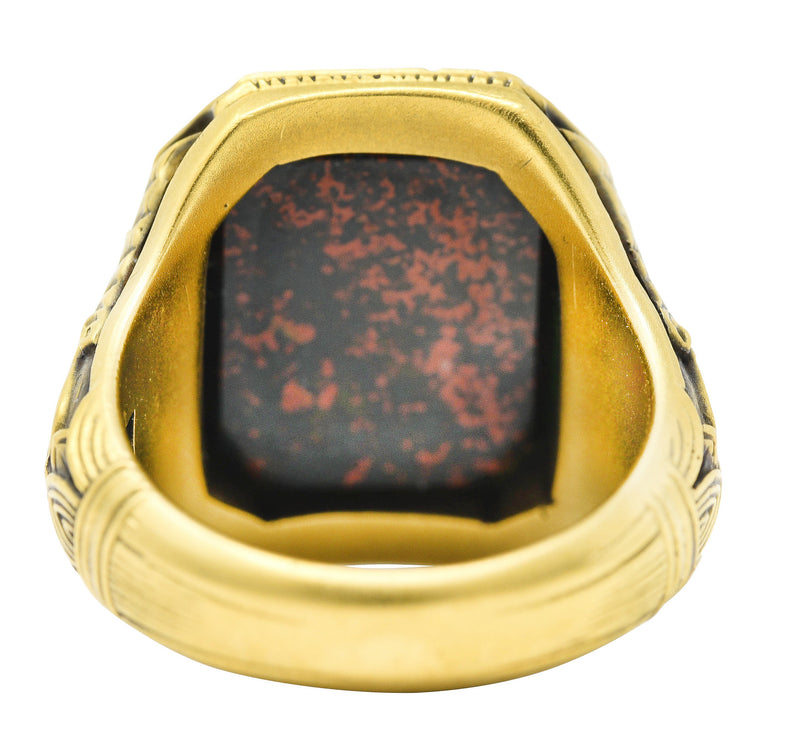 Art Deco Egyptian Revival Bloodstone 14 Karat Gold Lotus Signet Unisex RingRing - Wilson's Estate Jewelry