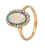 Victorian Opal Diamond 18 Karat Yellow Gold Antique Halo Ring