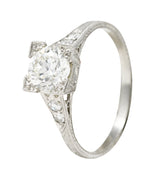 Early Art Deco Old European Cut 1.09 Diamond Platinum Heart Engagement Ring Wilson's Estate Jewelry