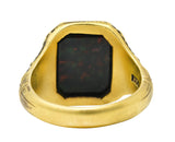 Art Deco 1930's Bloodstone 14 Karat Gold Lotus Unisex Signet RingRing - Wilson's Estate Jewelry