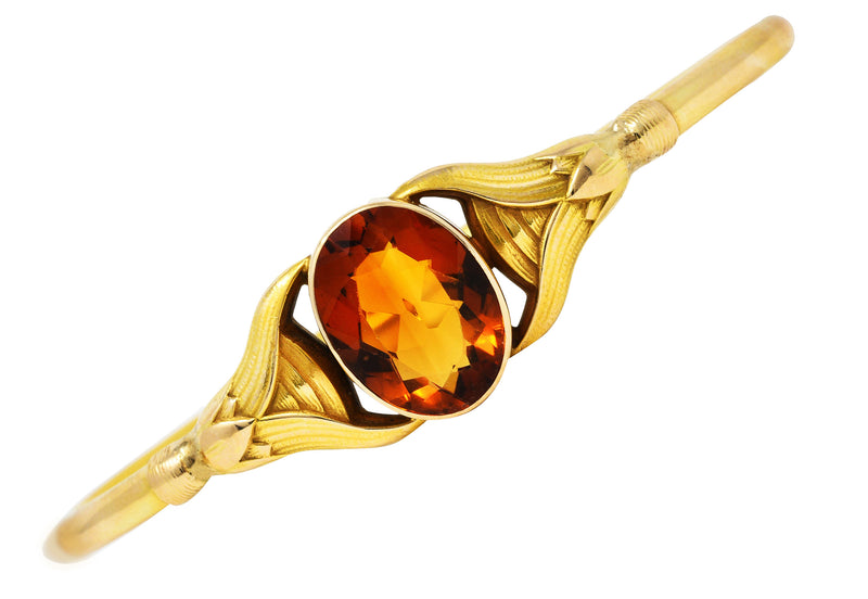 Sloan & Co. Citrine 14 Karat Gold Egyptian Revival Nouveau Bangle Braceletbracelet - Wilson's Estate Jewelry