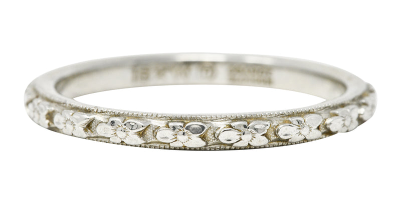 Traub Art Deco 18 Karat White Gold Orange Blossom Unisex Wedding Band Ring Wilson's Estate Jewelry