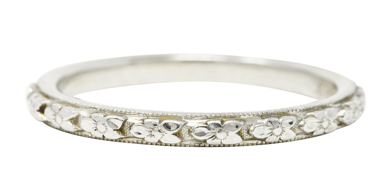 Traub Art Deco 18 Karat White Gold Orange Blossom Unisex Wedding Band Ring Wilson's Estate Jewelry