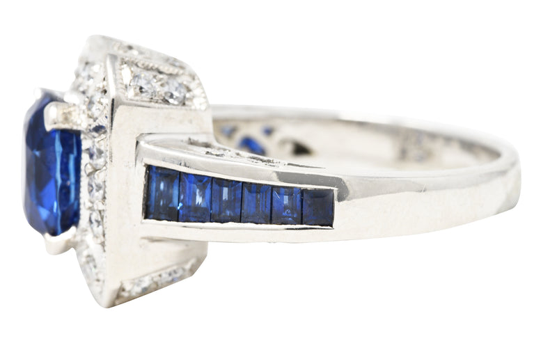 Early Mid-Century 4.90 CTW No Heat Ceylon Sapphire Diamond 14 Karat White Gold Vintage Gemstone Ring GIA Wilson's Estate Jewelry