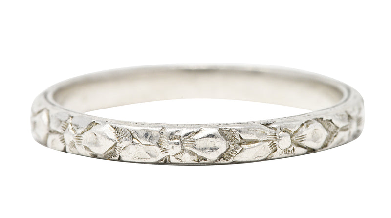 Art Deco Platinum Orange Blossom Foliate Stacking Band Ring Wilson's Estate Jewelry