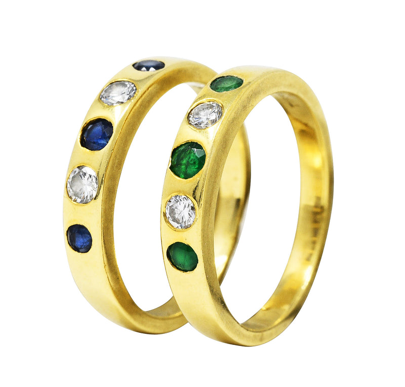 1960's Tiffany 0.67 CTW Emerald Sapphire Diamond 18 Karat Gold Stacking Band Ring SetRing - Wilson's Estate Jewelry