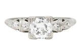 Art Deco Transitional Cut 0.92 CTW Diamond Platinum Square Form Ornate Engagement Ring Wilson's Estate Jewelry
