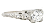 Art Deco Transitional Cut 0.92 CTW Diamond Platinum Square Form Ornate Engagement Ring Wilson's Estate Jewelry