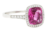Contemporary 3.60 CTW Pink Sapphire Diamond Platinum Diamond Halo Gemstone Ring GIA Wilson's Estate Jewelry