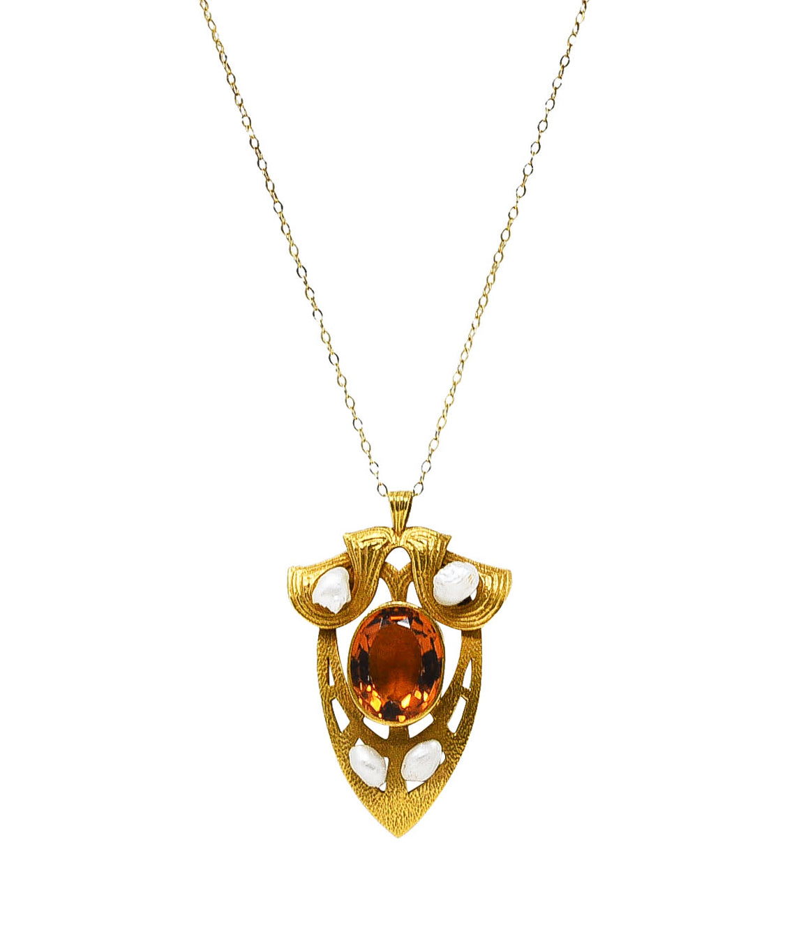 Nabstedt Art Nouveau Citrine Pearl 14 Karat Gold Pendant NecklaceNecklace - Wilson's Estate Jewelry