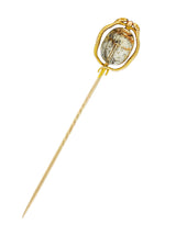 Victorian Egyptian Revival Hardstone 18 Karat Two-Tone Gold Scarab Snake Antique Stickpin Wilson's Estate Jewelry