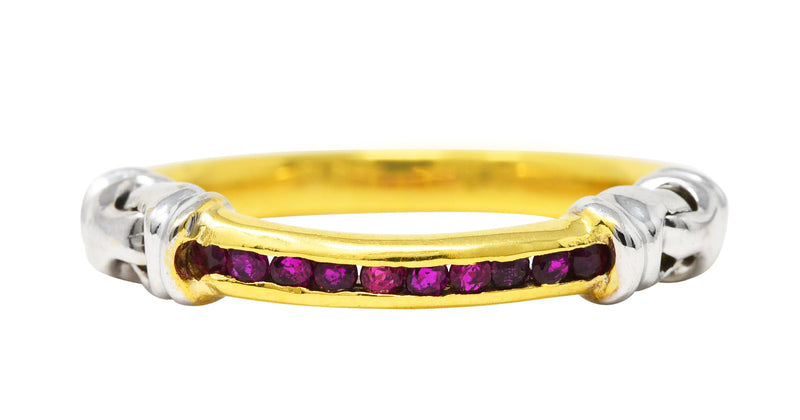 1990's Ruby 18 Karat Two-Tone Gold Channel Band Vintage Ring Wilson's Estate Jewelry