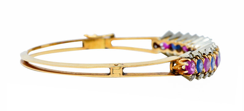 Retro 4.40 CTW Sapphire Ruby Diamond 18 Karat Two-Tone Bangle Braceletbracelet - Wilson's Estate Jewelry