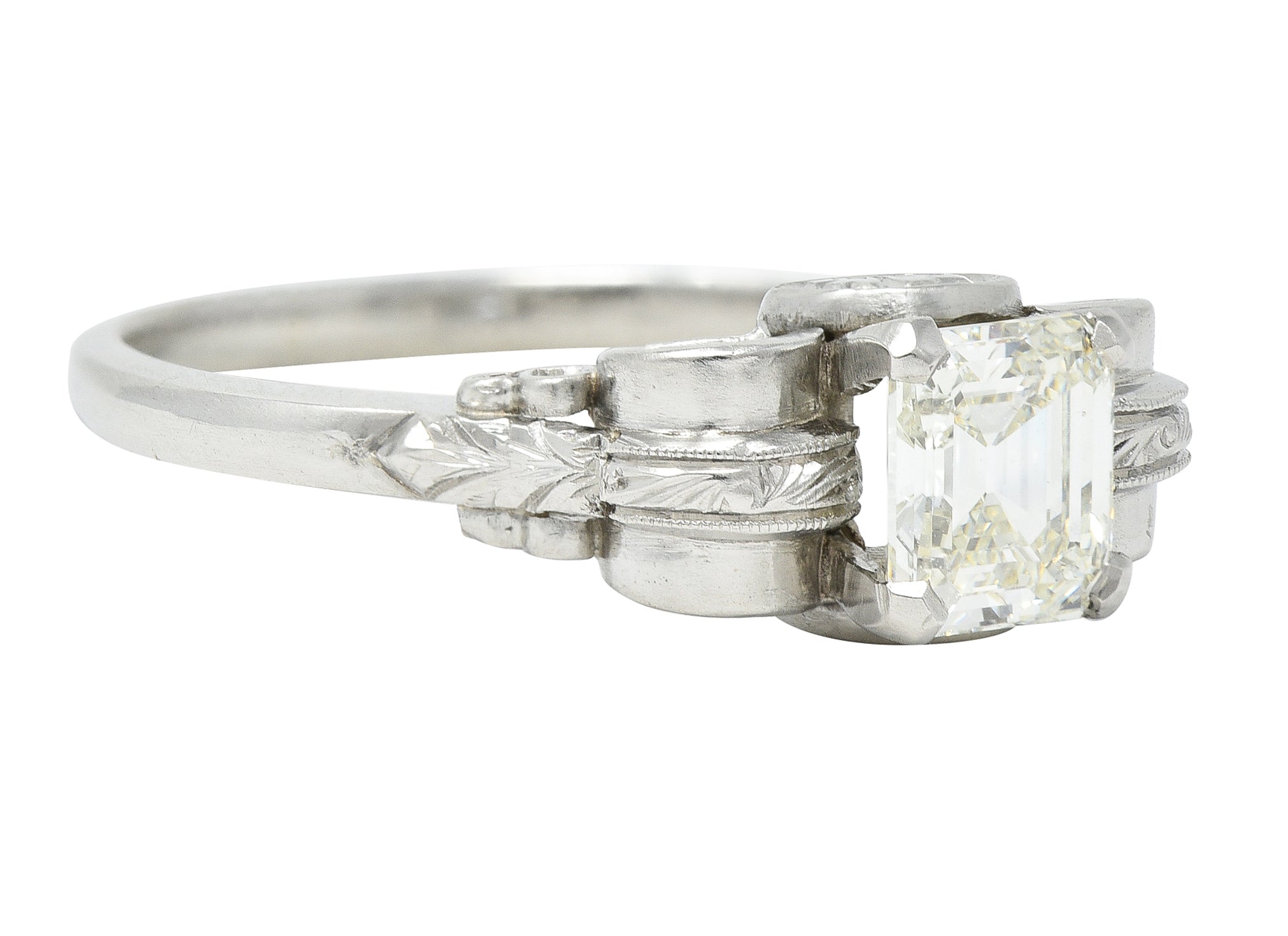 Art Deco 0.97 CTW Emerald Cut Diamond Platinum Vintage Engagement Ring GIA