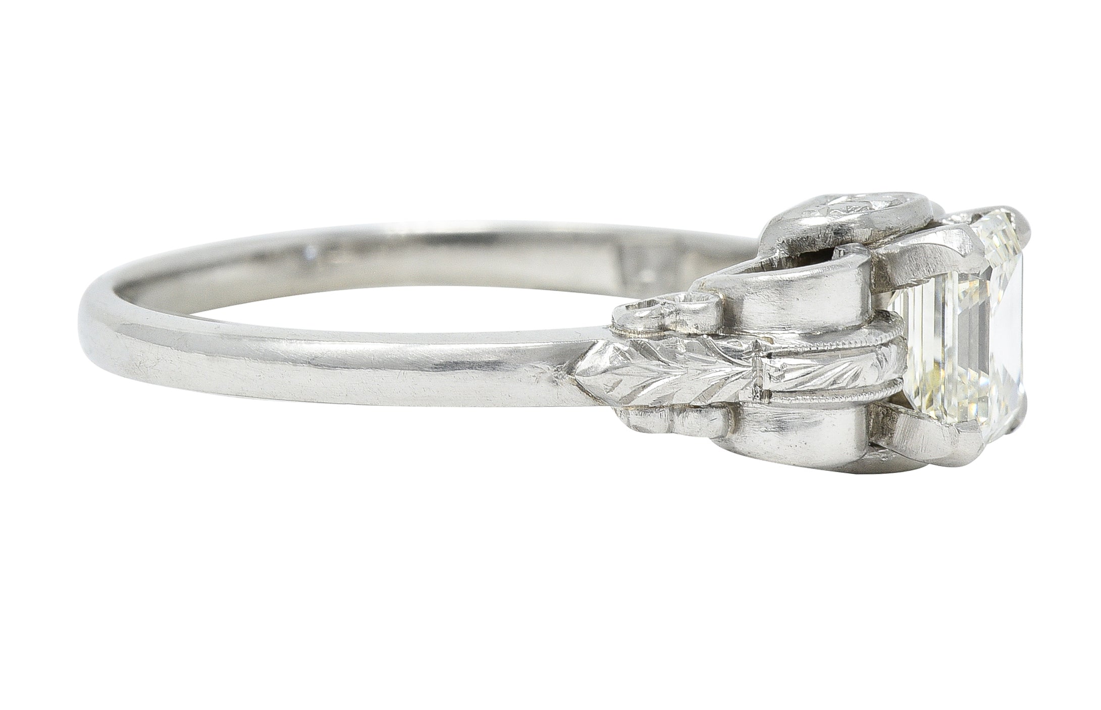Art Deco 0.97 CTW Emerald Cut Diamond Platinum Vintage Engagement Ring GIA