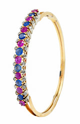 Retro 4.40 CTW Sapphire Ruby Diamond 18 Karat Two-Tone Bangle Braceletbracelet - Wilson's Estate Jewelry